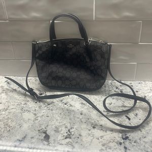 Coach F57830 Mini Kelsey Satchel in Outline Signature crossbody purse, black